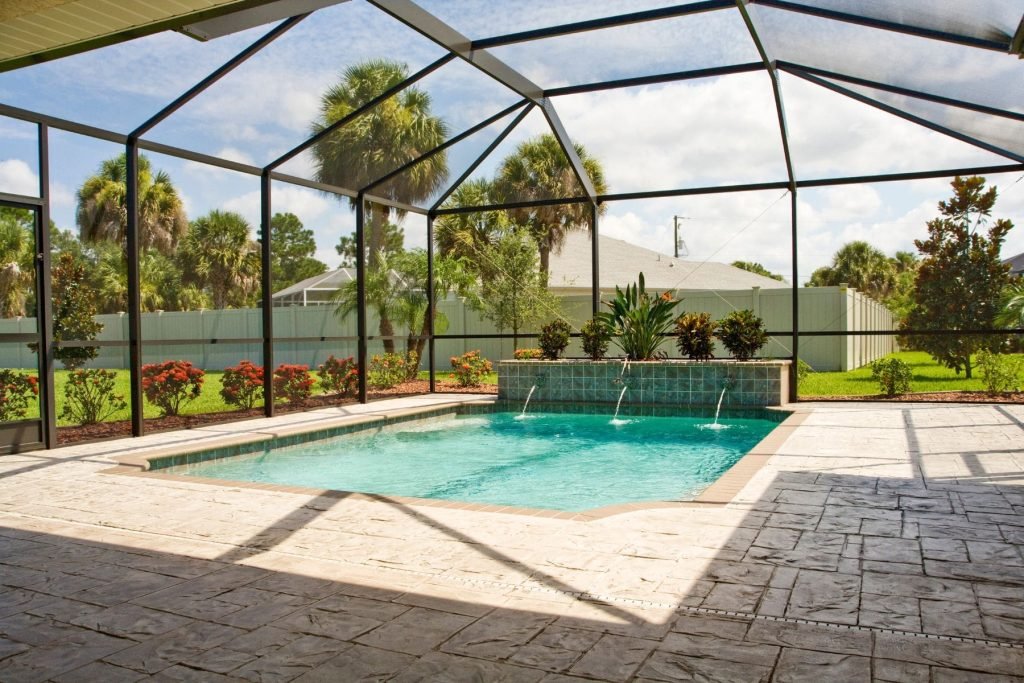 high pool enclosure pool island